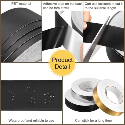 Miniatura 3 de uxcell Adhesivo autoadhesivo de aluminio de 0.59 pulgadas x 164 pies, tira de cinta adhesiva impermeable para pared, gabinete, cocina, color negro