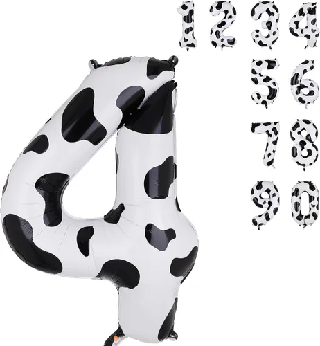 Miniatura 14 de Globos con estampado de vaca de 40 pulgadas, globo de número 0 blanco y negro con temática de vaquera, suministros de decoración de fiesta