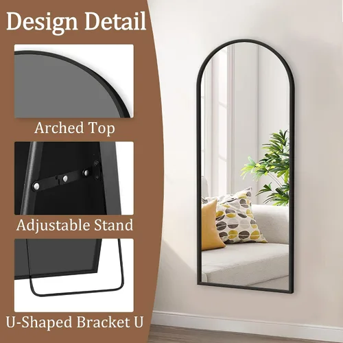 Miniatura 6 de GlasFlength Espejo de longitud completa con soporte, espejo arqueado de cuerpo completo de 57 x 20 pulgadas con marco de aleación de aluminio