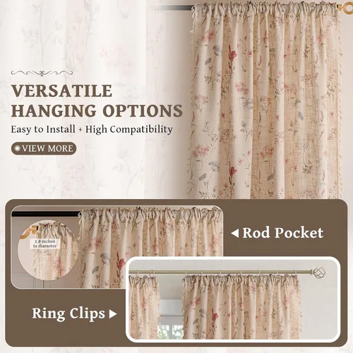 Miniatura 7 de STACYPIK Cortinas rústicas florales para ventana, cortinas semiopacas transpirables de 63 pulgadas de largo, 2 paneles lavables, cortinas filtrantes