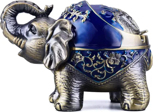 Miniatura 10 de LAUYOO Cenicero decorativo de elefante con tapa para cigarrillos, cenicero de metal para fumar, portacentizas para fumadores, resistente al viento
