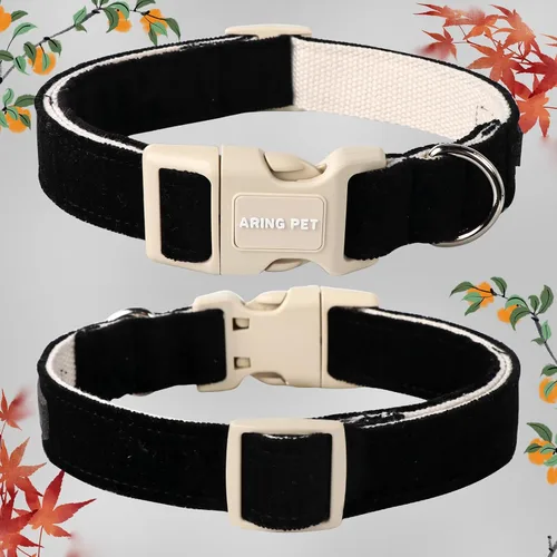 Miniatura 3 de Aring Pet Collar de algodón, ligero y ajustable, con hebilla de liberación rápida, para perros pequeños, medianos y grandes, negro terciopelo negro