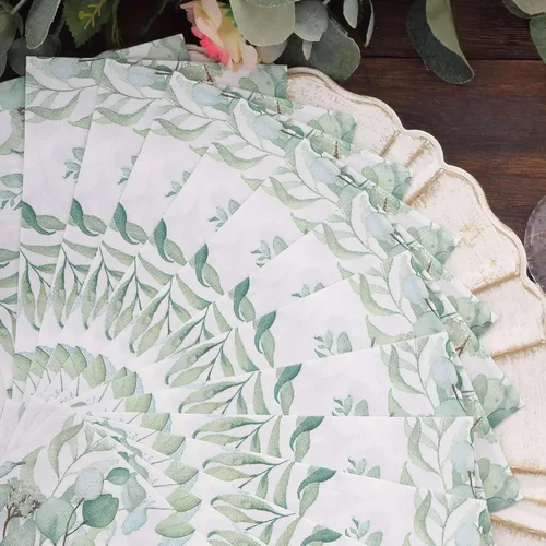 Miniatura 7 de Efavormart - Paquete de 20 servilletas de papel con estampado de hojas de eucalipto verde con una textura suave de 2 capas absorbente para bodas
