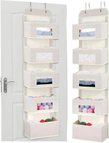 MAX Houser Organizador para colgar sobre la puerta con 5 estantes y 2 ganchos de metal, organizador de almacenamiento de pared con 5 bolsillos y