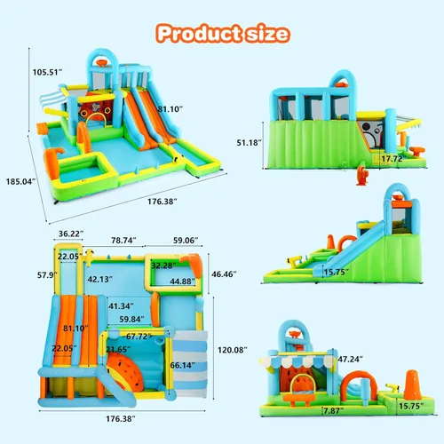 Miniatura 2 de JOYLDIAS Casa inflable de rebote para niños, parque acuático inflable de lujo resistente con toboganes dobles, pared de escalada, piscina y toldo