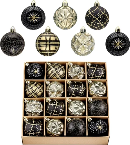 Miniatura 11 de Valery Madelyn Adornos para árboles de Navidad, 9 unidades, 2.36 pulgadas, negro y dorado, irrompibles, adornos de bola colgante de lujo