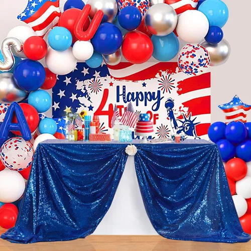 Miniatura 8 de Mantel de lentejuelas azul con purpurina para cumpleaños, mantel brillante y brillante para mesa rectangular de 90 x 90 pulgadas, manteles de Azul