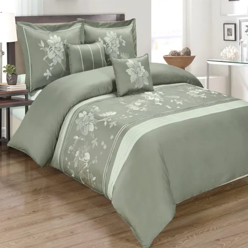 Miniatura 2 de Royal Hotel Bedding Myra California-King - Juego de edredón bordado, 10 piezas, color gris