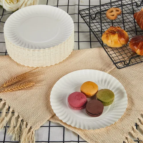 Miniatura 7 de FOCUSLINE Platos de papel de 7 pulgadas, platos de papel blancos sin recubrimiento, plato de postre desechable para todos los días de 7" Plato 7.1