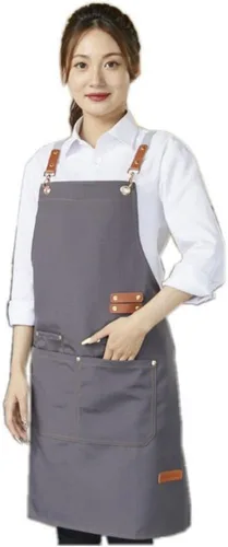 Miniatura 8 de Delantal de chef de lona con espalda cruzada para hombres y mujeres con correas ajustables y bolsillos grandes, delantal de lona