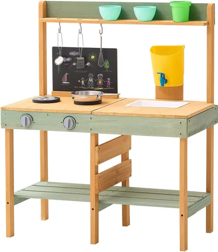 VEVOR Cocina de juego de madera, cocina de barro al aire libre para niños, juego de cocina para niños pequeños, juego de cocina para niños con