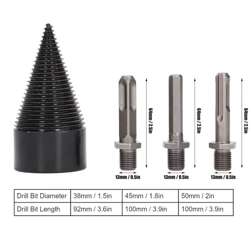 Miniatura 4 de Wood Splitter Drill Bits, Easy Log Splitting Drill Bits Firewood Log Splitter Bit Set Wood Splitting Wedge Tools Compatible with Hand or Electric
