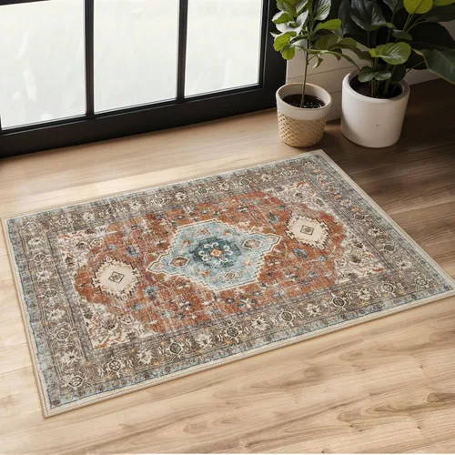 Miniatura 24 de Lahome Alfombra oriental lavable de área pequeña, 2 x 3 pies, para entrada, cocina, ultra fina, suave, tapete antideslizante para puerta de Azul
