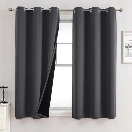 Miniatura 84 de ChrisDowa - Cortinas 100% opacas, para dormitorio, con forro negro, 2 capas gruesas, aislamiento térmico y ojales, 63 pulgadas de largo, juego de 2