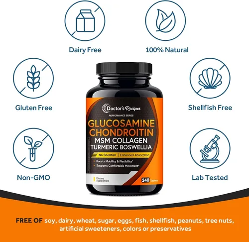 Miniatura 6 de Doctor's Recipes Glucosamina condroitina MSM Quercetina de cúrcuma, suplemento de apoyo al movimiento para hombres y mujeres, con pimienta negra