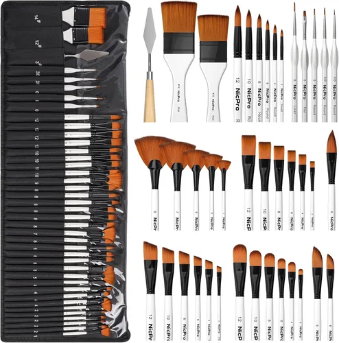 Miniatura 9 de Nicpro Juego de 40 pinceles de pintura, pinceles profesionales de acrílico con cuchillo de paleta y rollo de lienzo, adecuado para pintura acrílica