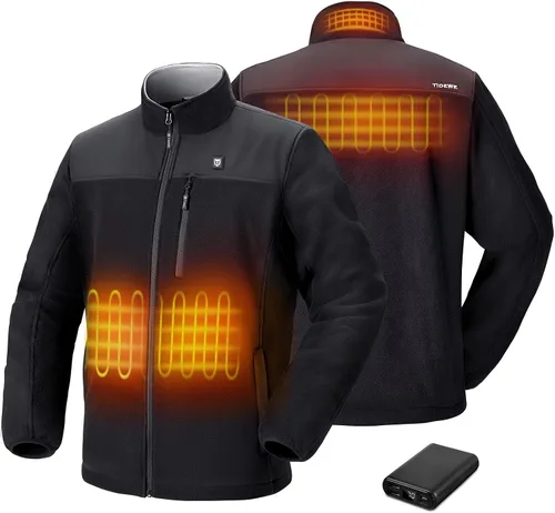 TIDEWE Chaqueta Calefactable Pro para Hombres, Abrigo de Forro Polar con Batería Recargable para Caza (Negro, Camuflaje, Talla S-XXXL)