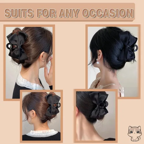 Miniatura 5 de Pinzas Premium para el Cabello para Mujeres: Pinzas de Garra con Lazo para Cabello Grueso y Delgado, Pinzas Grandes Antideslizantes con Lazo en Negro