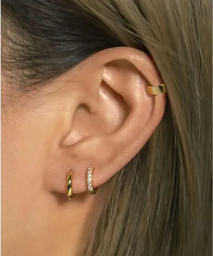 Miniatura 5 de ALEXCRAFT - Juego de arracadas pequeñas de oro para mujer, juego de aretes de oro estilo pavé con diamantes y poste de plata de ley