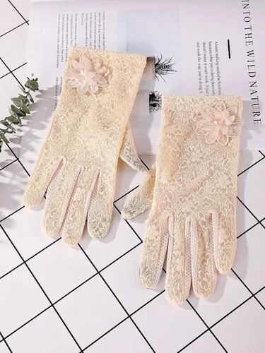 Miniatura 7 de SATINIOR Guantes florales de encaje para mujer, elegantes guantes de encaje cortos, guantes de verano para boda, Halloween, fiesta de cosplay