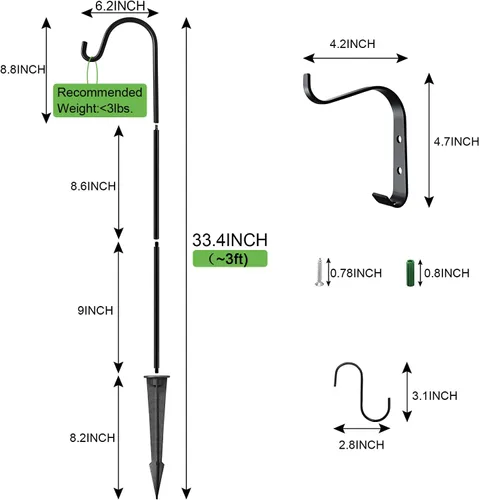Miniatura 3 de NUNET Gancho de pastor para comedero de pájaros, colgadores de plantas de aluminio de 33 pulgadas, soporte de antorcha Tiki desmontable para jardín