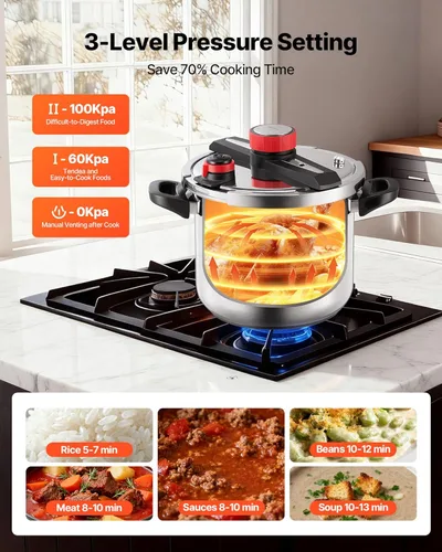 Miniatura 6 de VEVOR Olla a presión, olla a presión de 12 cuartos de galón, acero inoxidable, recipiente a presión con estante para vapor, tapa de vidrio templado
