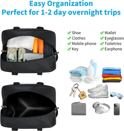 Miniatura 4 de Pequeña bolsa de gimnasio de 14 pulgadas, ligera, de transporte, mini bolsa de lona para viajes y deportes, Negro -, Bolsa de gimnasio pequeña