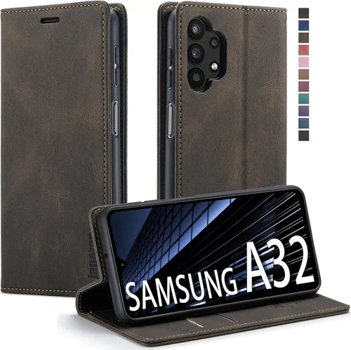 japezop Funda tipo cartera para Samsung Galaxy A32 5G/M32 5G con bloqueo RFID, tarjetero y función atril magnético, de piel, con tapa para Samsung
