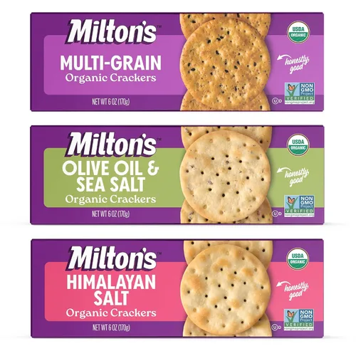 Milton's Organic Crackers - Paquete variado de galletas (varios granos, aceite de oliva y sal marina, sal del Himalaya), certificado orgánico,