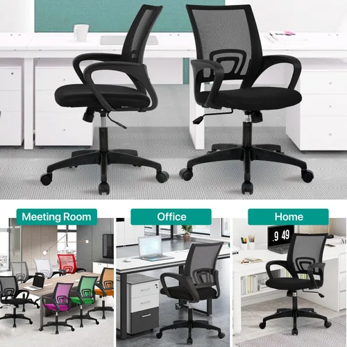 Miniatura 7 de HHS Silla de oficina ergonómica, silla de escritorio de malla con respaldo medio, silla de computadora con soporte lumbar, silla ejecutiva con Negro