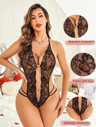 Miniatura 4 de Avidlove - Body de lencería de una pieza para mujer, diseño de encaje sexy con escote en V profundo, baby doll, tallas XS a XXXL