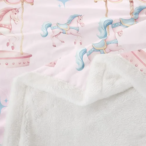 Miniatura 4 de Manta de franela de unicornio para todas las estaciones, manta romántica de carrusel de parque de atracciones, estilo princesa, diseño de cuento