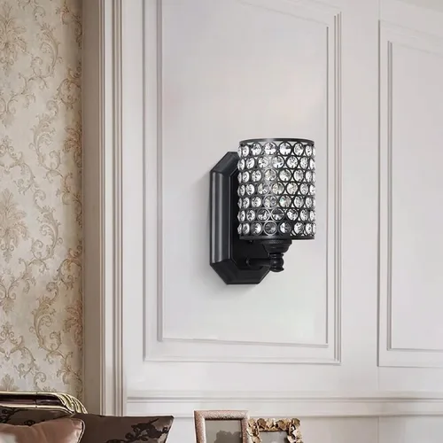 Miniatura 7 de Paquete de 2 lámparas de pared de cristal con acabado negro, lámpara de pared de estilo conciso moderno, pantalla de cristal poliédrico para baño