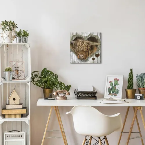 Miniatura 4 de YUEYARIT Lienzo decorativo para pared de vaca de las tierras altas Estilo vintage de granja, impresión decorativa, imagen en lienzo