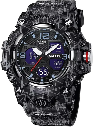 Miniatura 13 de SMAEL Reloj de pulsera militar para hombre, resistente al agua, para exteriores, deportivo, con fecha, multifunción, LED, con alarma y cronómetro