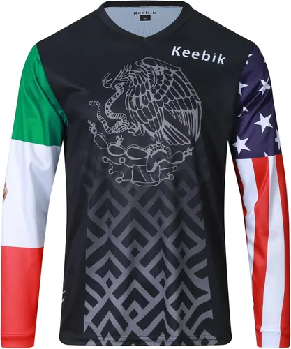 Keebik Camiseta de ciclismo para hombre, camiseta de MTB de manga larga, México Mountain Bike Motocicleta, Carreras, Ropa
