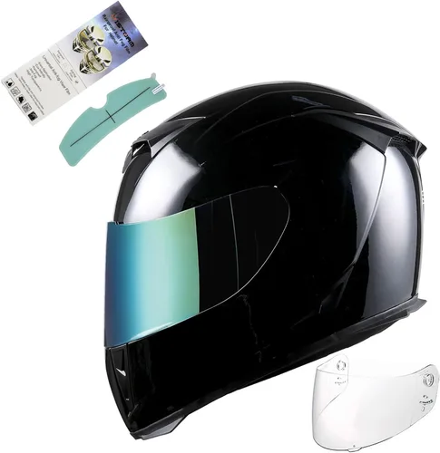 Casco integral para motocicleta 1Storm con diseño de cráneo rey en mate negro + una visera transparente extra: HJK311 negro (Glossyblack)