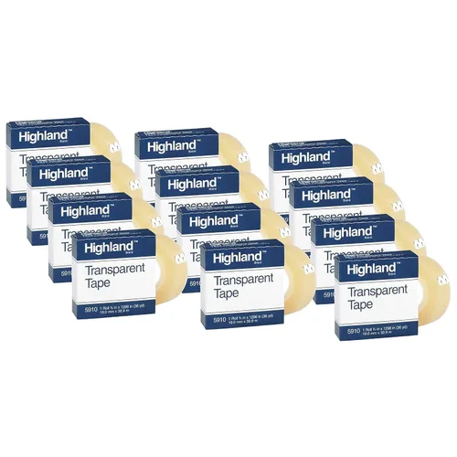 Cinta transparente Highland, 3/4" x 36 yardas, 12 rollos (MMM5910341296-12)