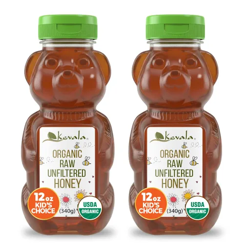 Kevala Oso de miel orgánico crudo sin filtrar – Edulcorante sin gluten sin azúcar añadido, sustituto de jarabe de arce para panqueques y gofres,