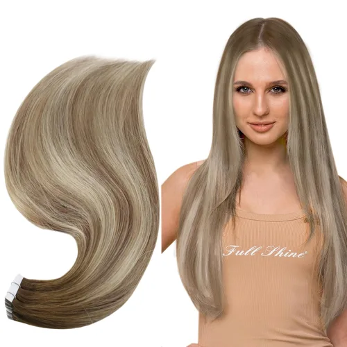 Miniatura 32 de Full Shine Invisi Edge - Extensiones de cabello con cinta adhesiva invisible de 36 cm, color 1 negro, máquina Remy, extensiones de cabello humano