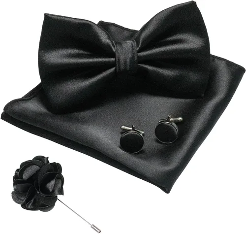 JEMYGINS Juego de gemelos cuadrados de bolsillo y pajarita preatada para hombre de color sólido con caja de regalo