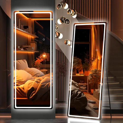 Miniatura 22 de Hasipu Espejo de longitud completa con luces, espejo de pie LED de 65 x 22 pulgadas, espejo de cuerpo completo para vestirse, espejo montado