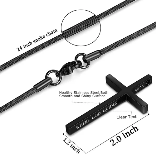Miniatura 43 de Collar de cruz para hombre, regalo de Navidad, colgante de cruz, versículo bíblico, collares de acero inoxidable