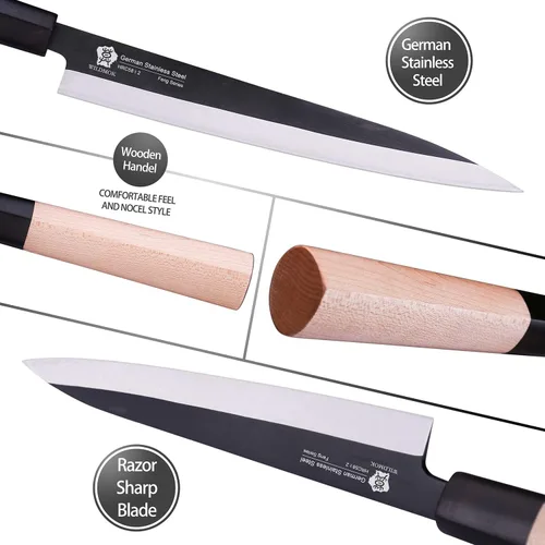 Miniatura 2 de WILDMOK GYUTO - Juego de 4 cuchillos de chef de sushi Yanagiba-Deba-Nakiri-Utilidad, cuchillos de fileteado de pescado con hoja de acero alemán
