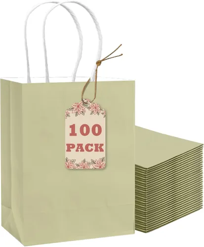 Miniatura 17 de qiqee Bolsas de regalo pequeñas de papel multicolor con asas a granel para fiesta arcoíris - 8.3"x6"x3.15" 100 piezas