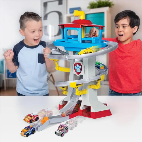 Miniatura 3 de Paw Patrol Adventure Bay Lookout Tower Playset con 2 vehículos de metal fundido a escala 1:55 (Chase y Marshall): Twin Track Rescue Way, set de 25
