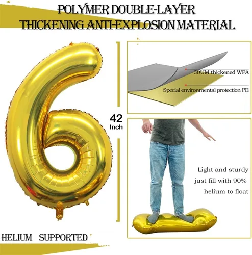 Miniatura 2 de GOER Globos del número 16 para el 16º cumpleaños, decoraciones de fiesta Sweet 16, globos de helio de aluminio jumbo de 42 pulgadas número 61