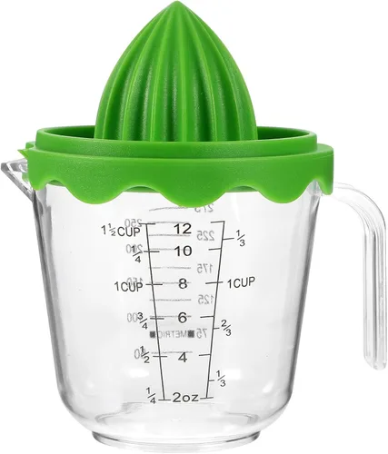 Garneck Exprimidores manuales con taza medidora de 12 onzas – Exprimidor de mano de frutas para limón/cítricos – Pequeño extractor de jugo portátil