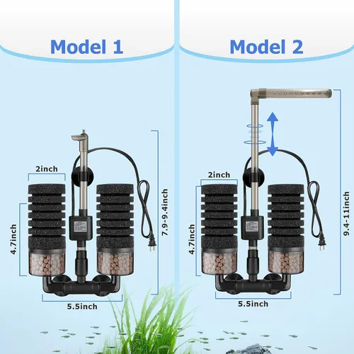 Miniatura 2 de Filtro de Esponja Eléctrico para Acuario con Bomba de Agua Sumergible Motor Silencioso para Camarones, Bettas con Medios Bio Cerámicos y 2 Esponjas