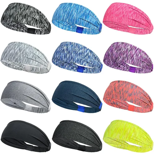 Miniatura 4 de CÉLLOT - Paquete de 12 bandas para la cabeza para correr para hombres, banda para el sudor deportiva para mujeres, banda para la cabeza deportiva